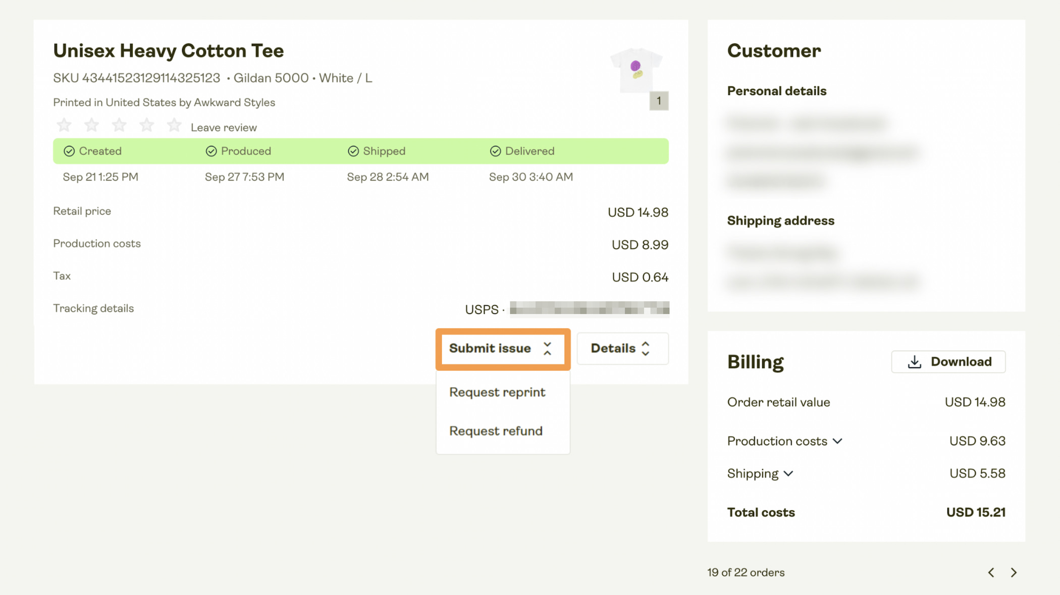 An image showing how to report an order issue.