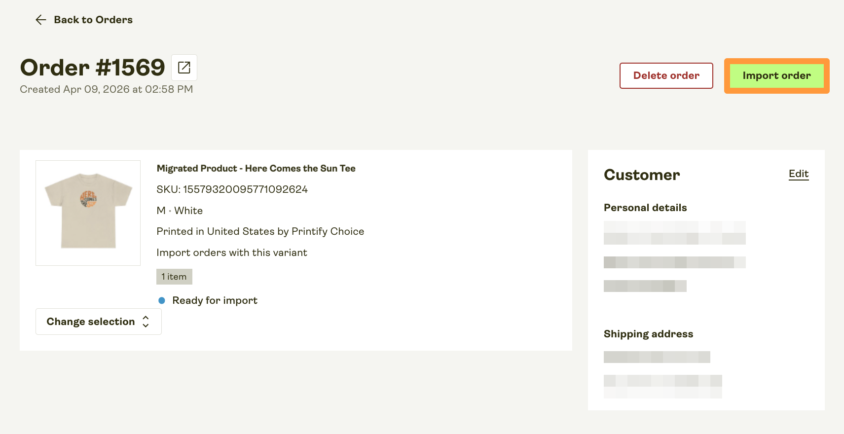  On the upper right side, click Import order.