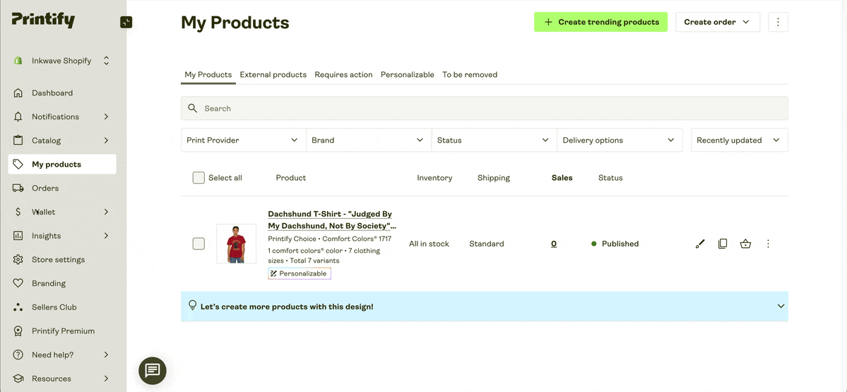 Example of an order with automated personalization.