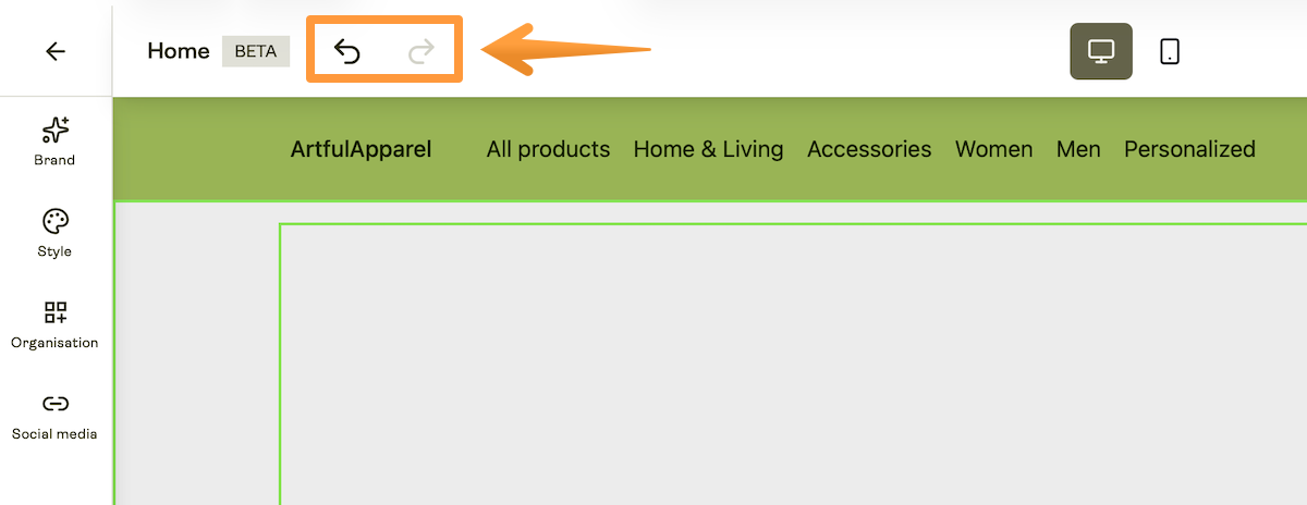 Undo and redo buttons in the Store Builder.