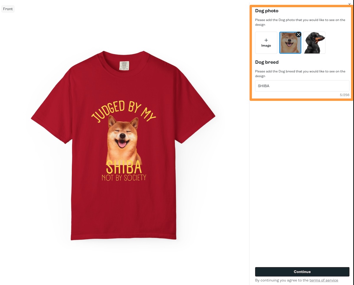 Personalization Hub with input fields for custom text and image upload.