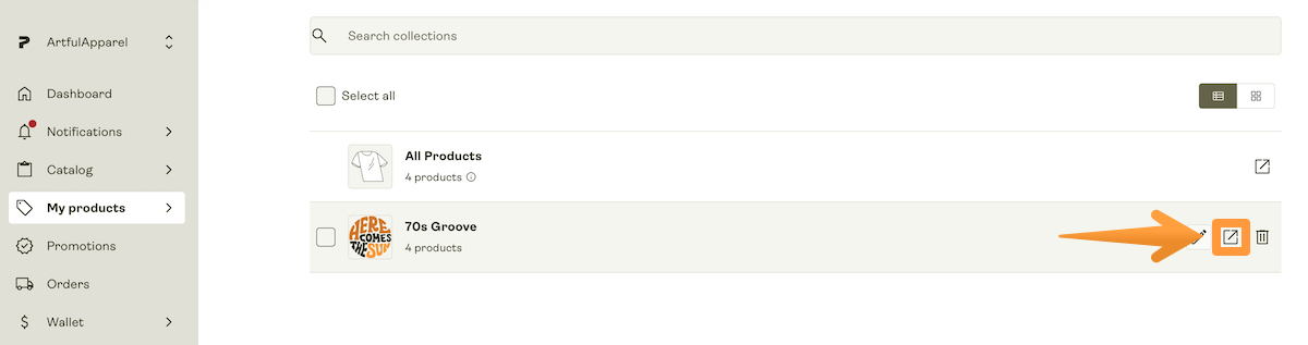 View collection button in the action panel.
