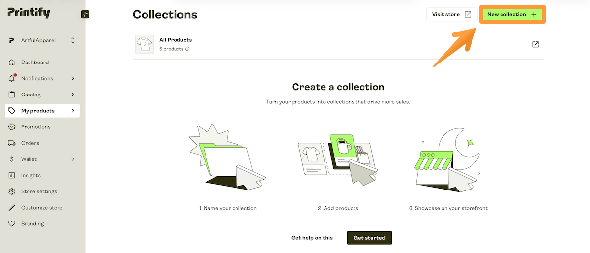 New collection button in the Collections tab.