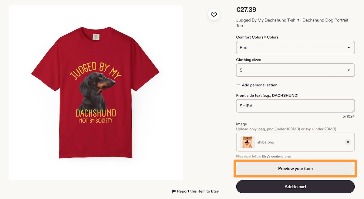 Preview your item button on an Etsy listing with Live Preview enabled.