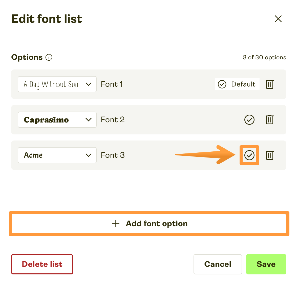 Text and Font edit menu with different options highlighted.