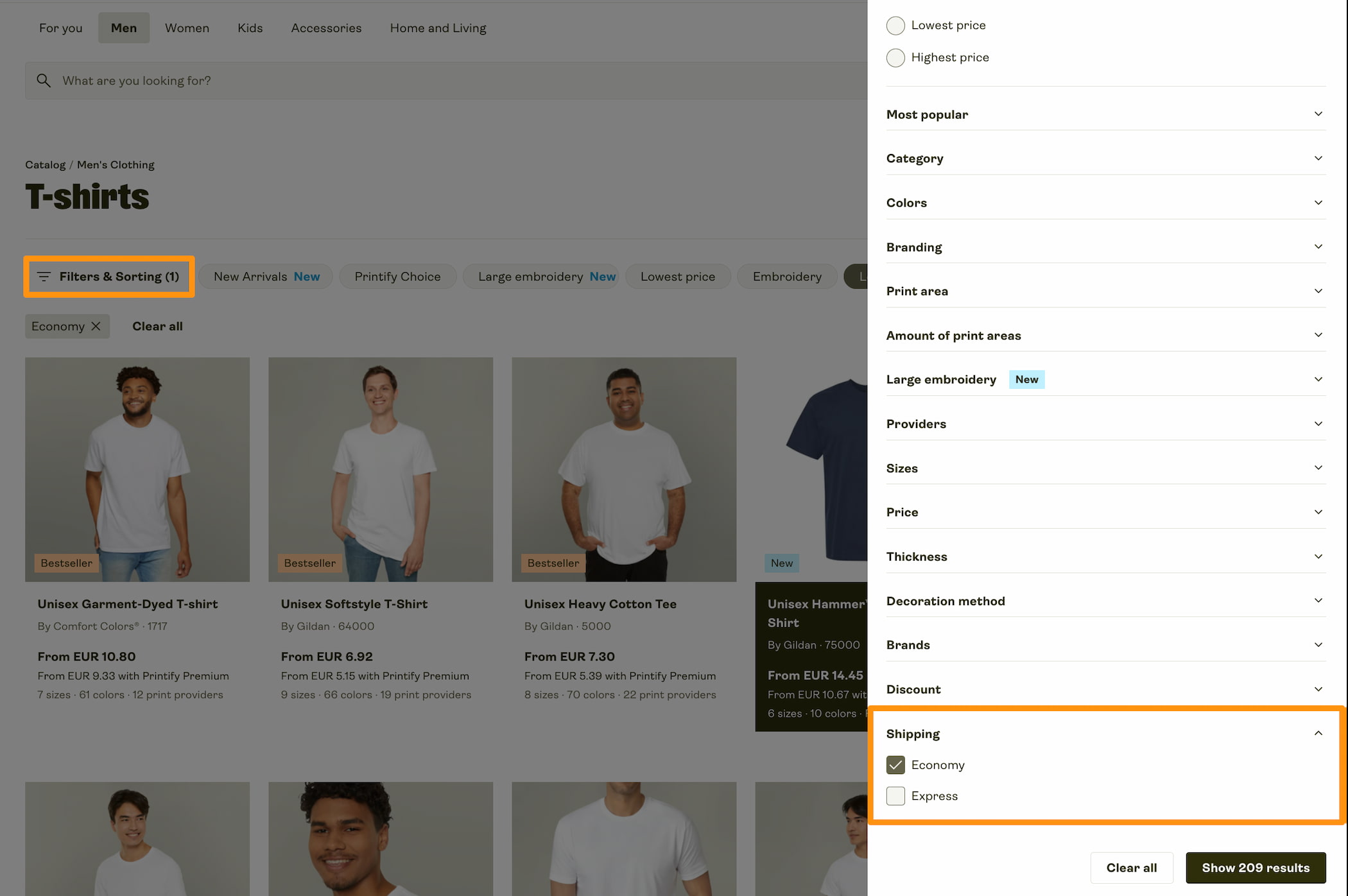 The Economy Shipping filter can be located in the top section of our Catalog.