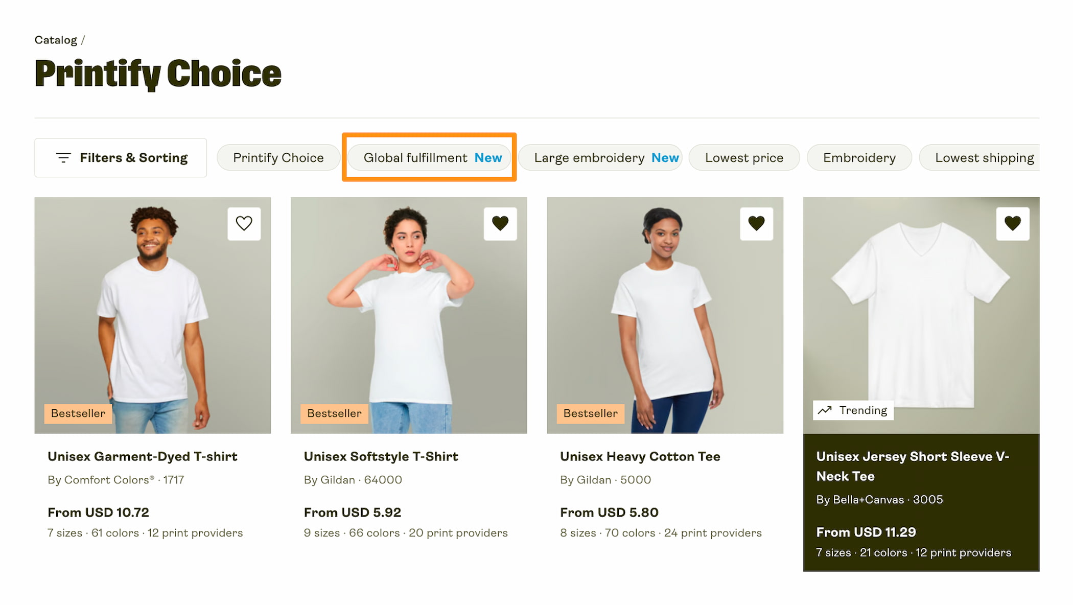 Global fulfillment filter in the Printify Catalog.