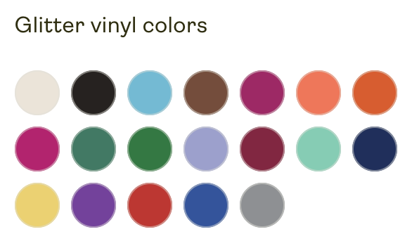 Available glitter print colors in Product Creator.