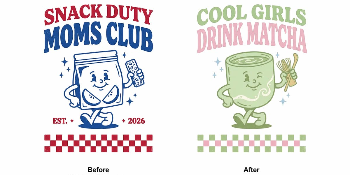 Side-by-side comparison of a Trends design before and after changing the design color.
